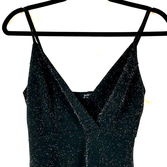 Privy Dress Womens Small Black Asymmetrical Sleeveless V Neck Glittery Ruffled - Picture 3 of 13
